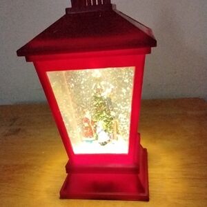 Red Christmas Lantern with Snow Globe